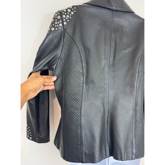 Pamela McCoy Black Leather Studded Moto Jacket Size M - Picture 5 of 6